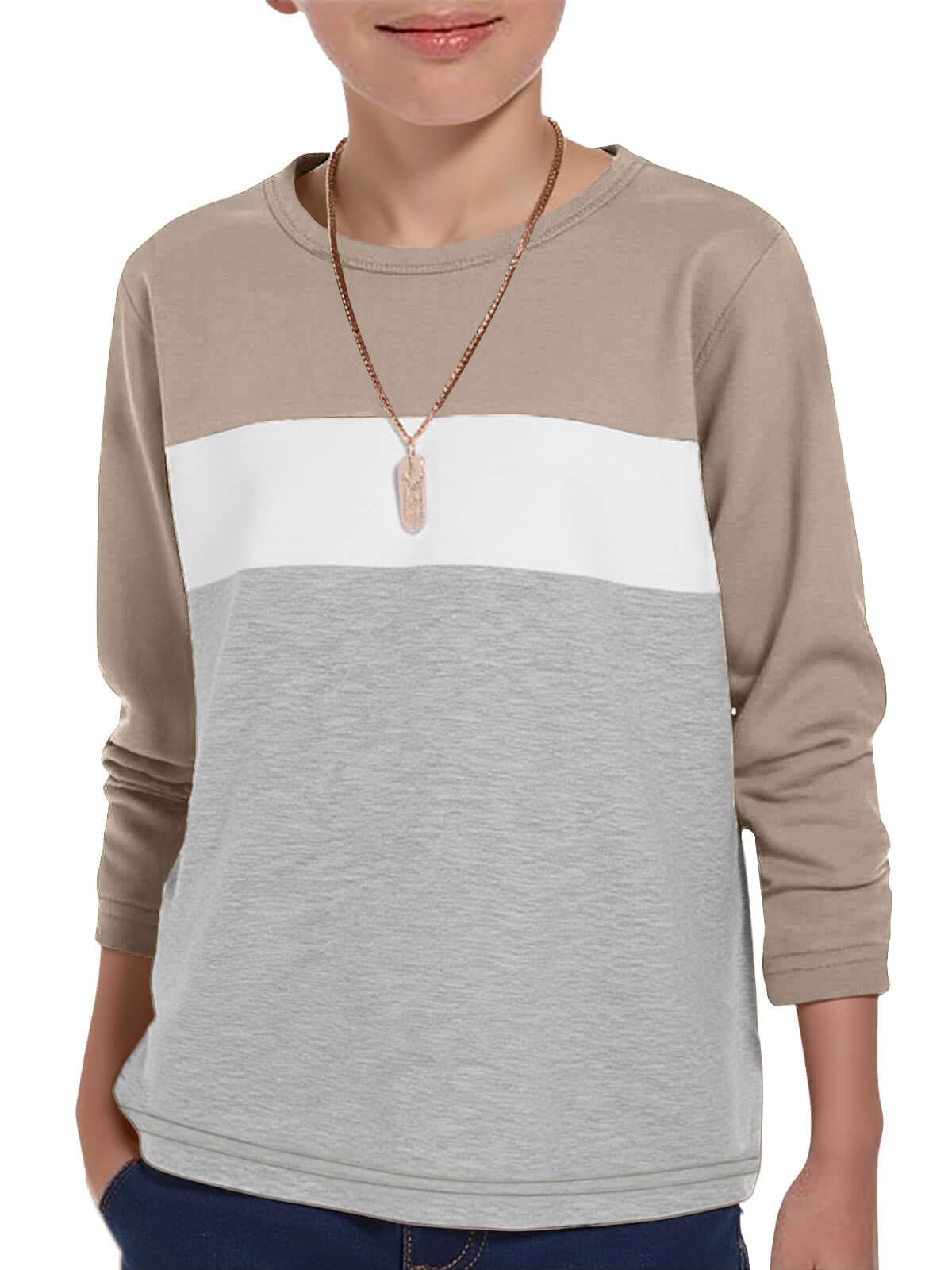 ZDC Kids Boys Long Sleeve T-Shirts Color Block Crewneck Fashion Basic Tee Tops 5-14 Years