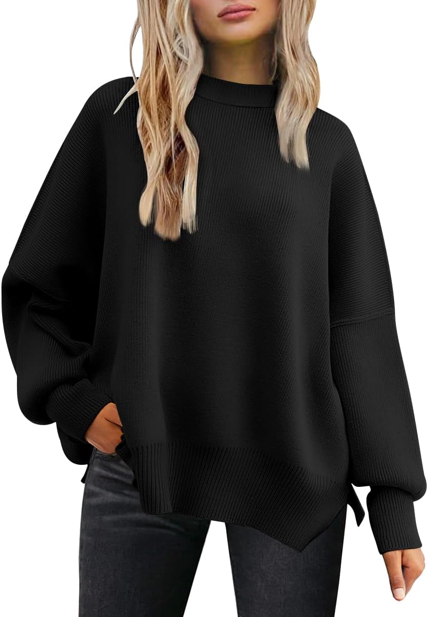 LILLUSORY Women's Oversized Batwing Sweaters 2025 Fall Outfits Trendy Crewneck Knit Side Slit Fashion Pullover Tops-52