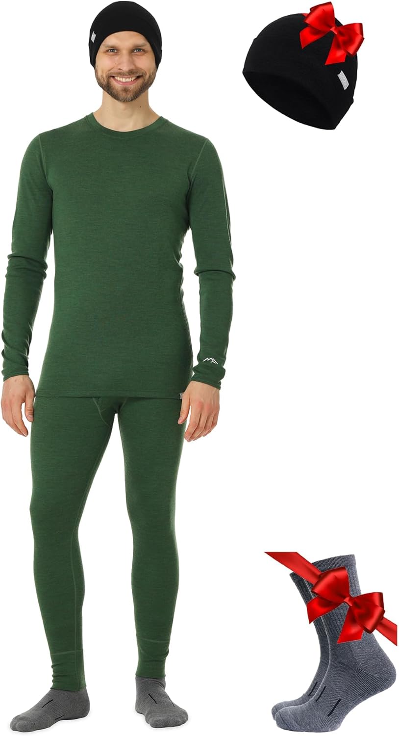 Merino.tech Merino Wool Base Layer Mens Set - Heavyweight, Midweight, Lite Merino Wool Thermal Underwear For Men Top, Bottom-41