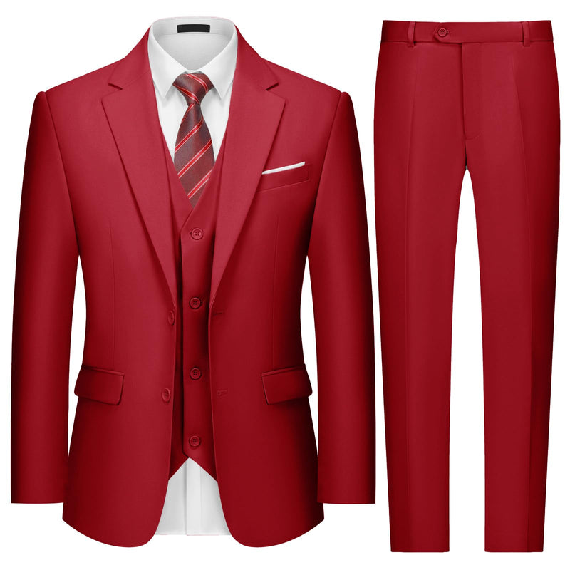 MAGE MALE Mens Two Button 3-Piece Suits Slim Fit Tuxedo Set with Blazer Jacket Vest & Pants for Wedding Prom Business-9