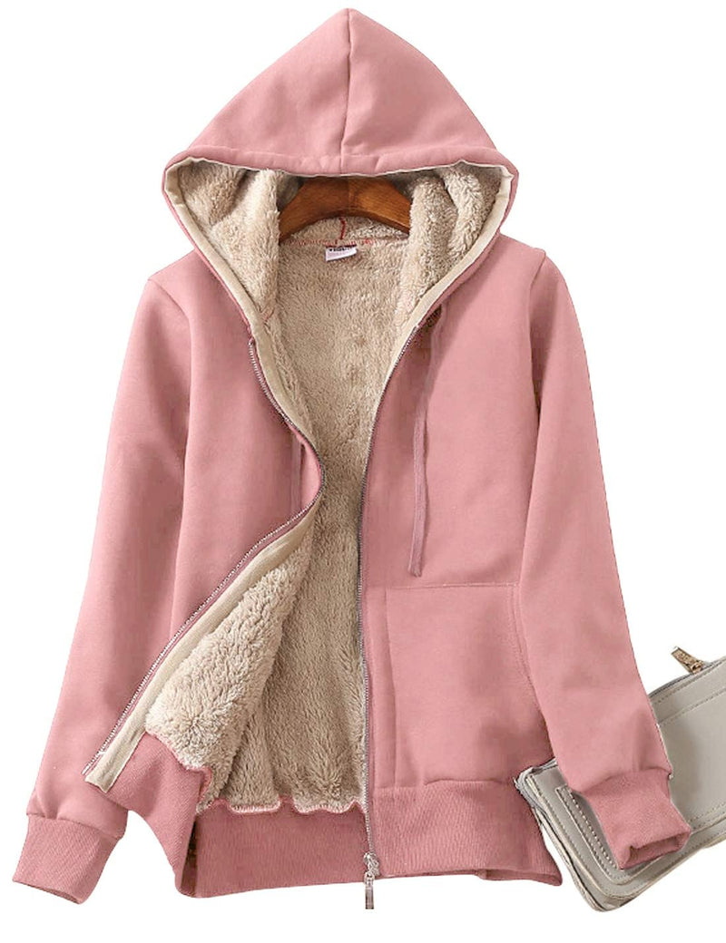 Yeokou Women's Casual Full Zip Up Sherpa Lined Hoodie Sweatshirt Jacket Coat-12