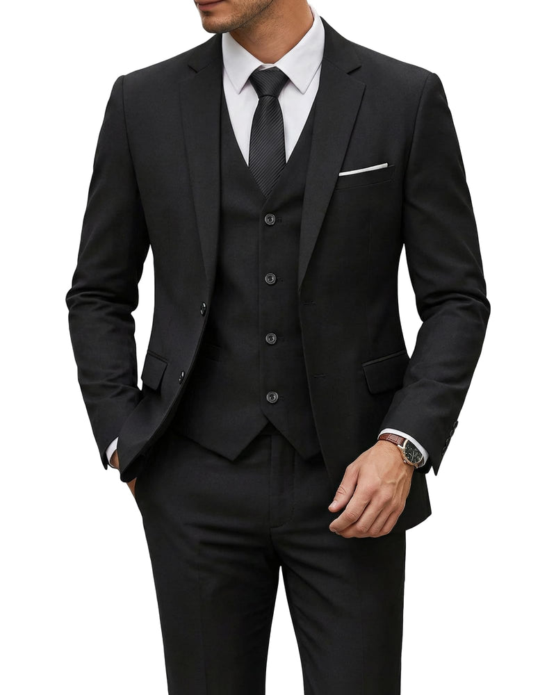 YND Men's 3 Piece Suit Set with Tie, 2 Button Slim Fit Solid Blazer Jacket Vest Pants, Business Wedding Party Suits for Men-16