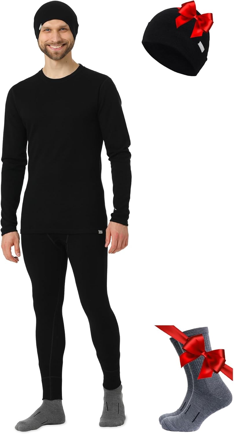 Merino.tech Merino Wool Base Layer Mens Set - Heavyweight, Midweight, Lite Merino Wool Thermal Underwear For Men Top, Bottom-69