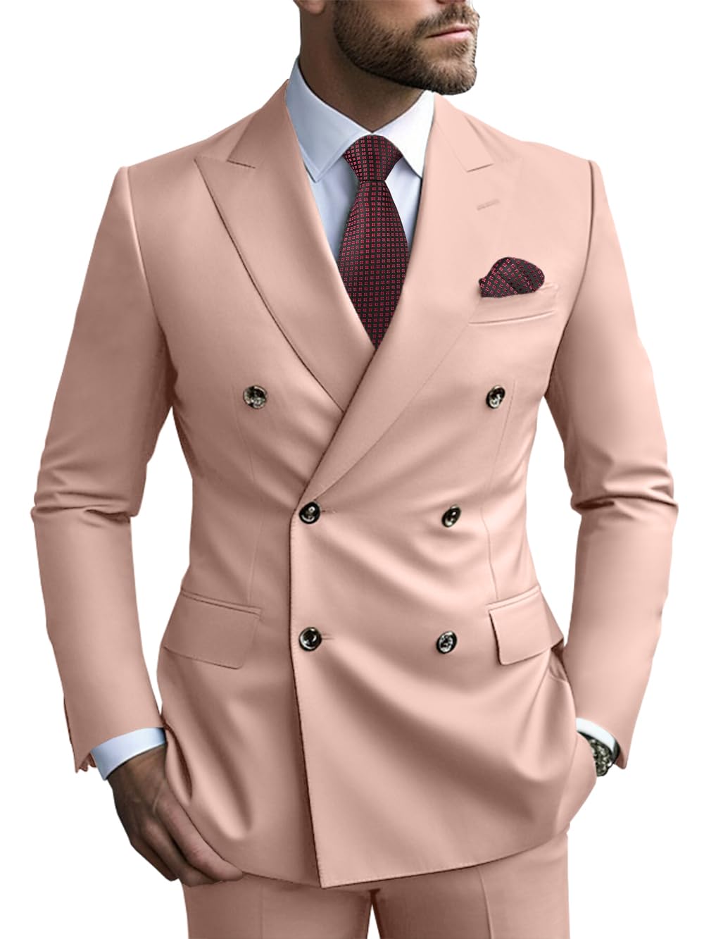 2 Piece Double Breasted Men Suit Slim Fit Mens Double Breasted Blazer Pants Sets Wedding Suit Prom Suits-75