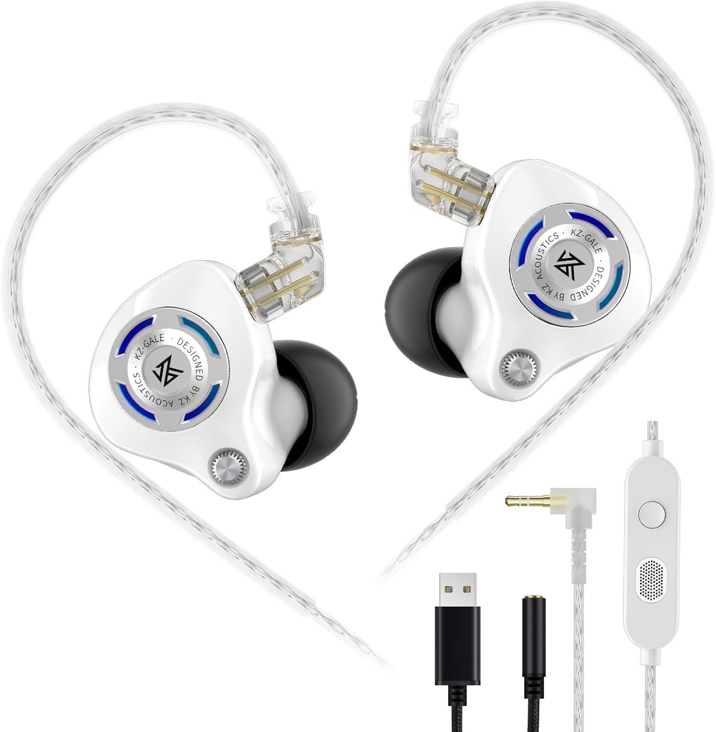 KZ Gale Wired Earbuds with Microphone, HiFi Deep Bass Comfort-Fit Ear Buds for Gaming, Super-Linear Driver IEM for Gaming, Compatible for PC, PS5, PS4, Nintendo, Switch, Steam Deck (3.5, White)
