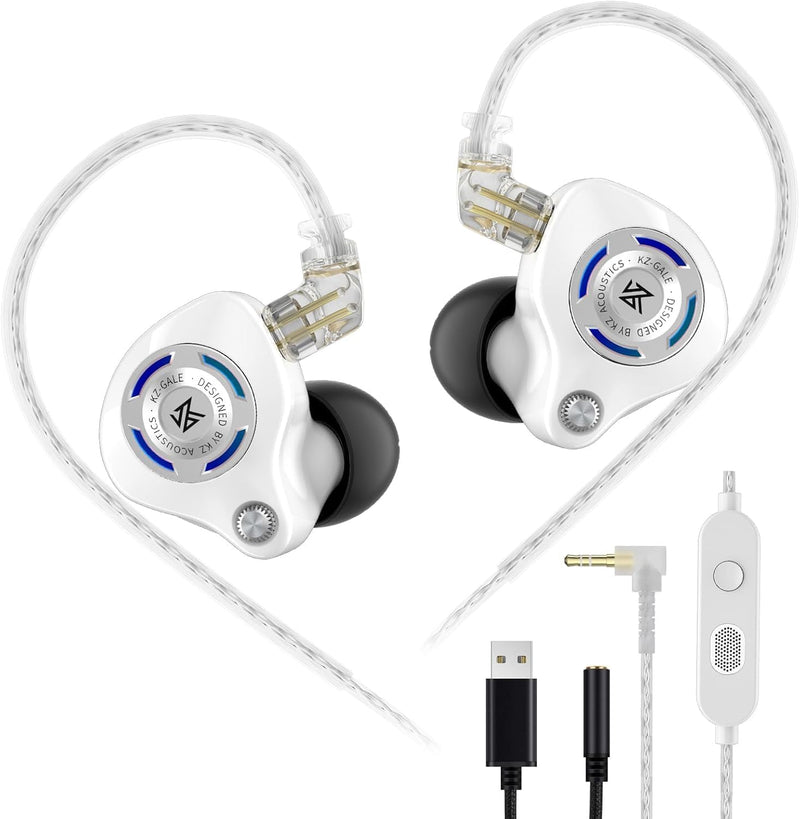 KZ Gale Wired Earbuds with Microphone, HiFi Deep Bass Comfort-Fit Ear Buds for Gaming, Super-Linear Driver IEM for Gaming, Compatible for PC, PS5, PS4, Nintendo, Switch, Steam Deck (3.5, White)