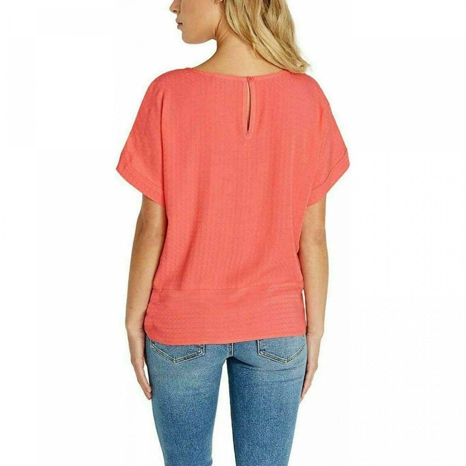 Buffalo David Bitton Women's Tie Front Woven Top With Crochet Inserts, Coral, M