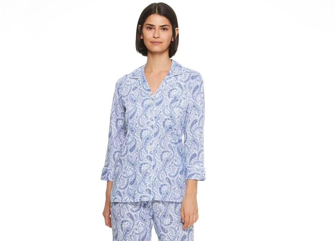 Lauren Ralph Lauren Women's Notch Collar Knit Pajama TOP Blue, XS-1