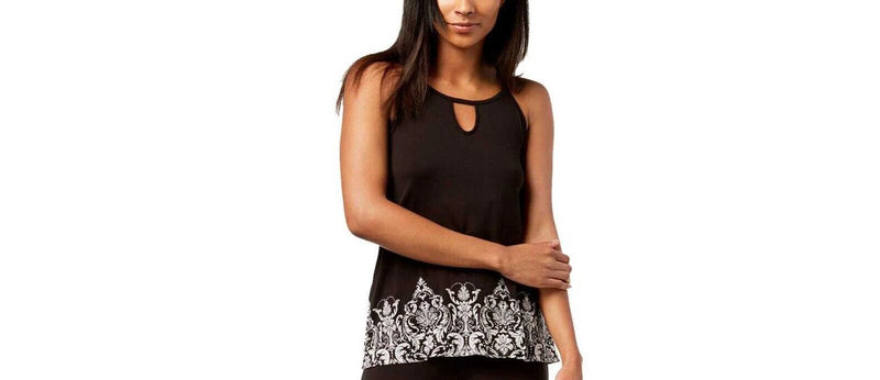 I.N.C Women's Sleeveless Keyhole Pajama Tank Top, Black, Large-1