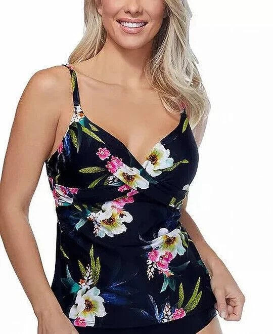 Island Escape Women's Swimwear Tankini Top, BLACK, 6-1