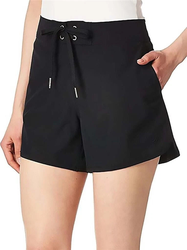 Nautica Women's 4.5" Stretch Quick Dry Board Short Swimsuit Bottom, Black, XL-1