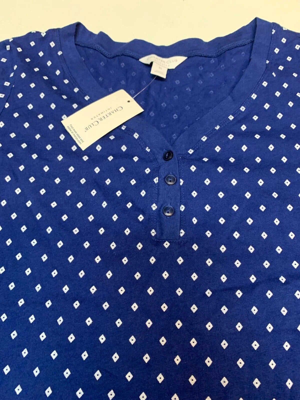 CHARTER CLUB Intimates Women's Short Sleeve Pajama TOP ONLY - Blue Diamante- XS