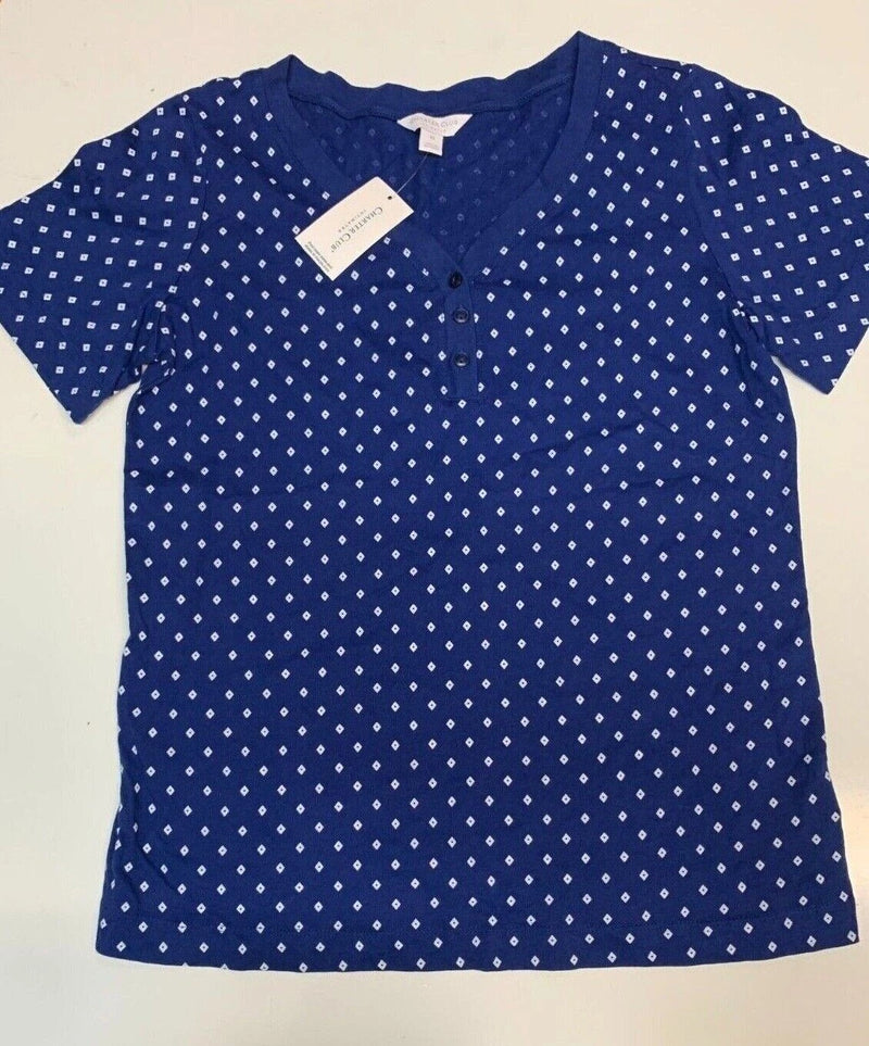 CHARTER CLUB Intimates Women's Short Sleeve Pajama TOP ONLY - Blue Diamante- XS-1