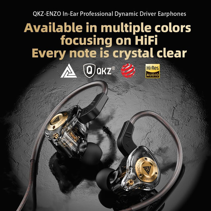 Wired Gaming Headphones IEM Earphones with 1DD，QKZ ENZO in Ear Monitor, HiFi Earbuds, Bass Sound with New 11mm Dynamic Driver for Video Music Gaming (White)