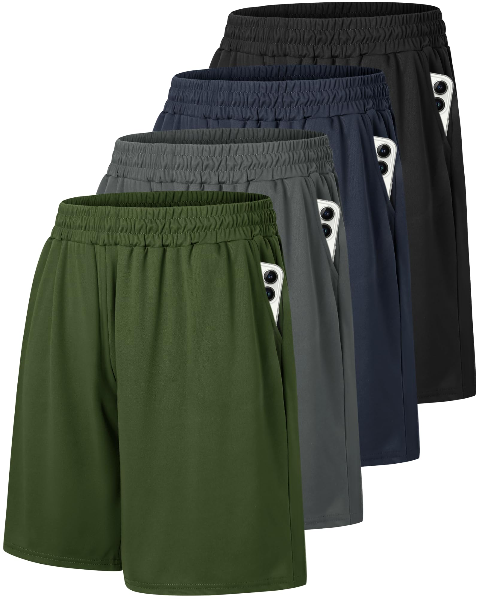 4 Pack Gym Mens Shorts - Basketball Athletic Shorts with Pockets Fitness Clothing Black Workout Quick Dry Shorts
