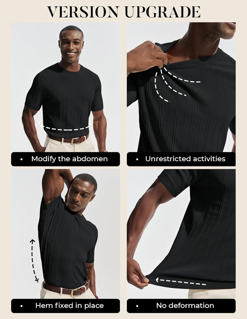 PJ PAUL JONES Mens T-Shirts Crew Neck T Shirts Short Sleeve Knit Shirt Casual Ribbed Top Basic Pullover Tees