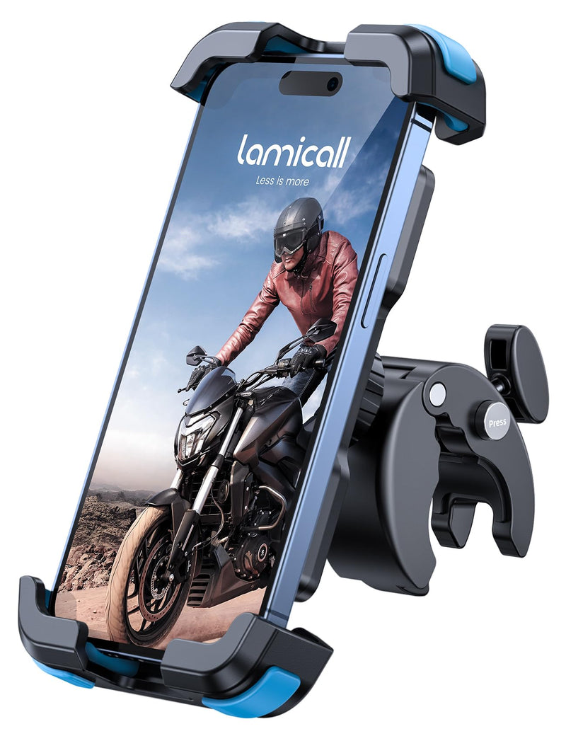 Lamicall Motorcycle Phone Mount, Bike Phone Holder - [Metal Lock] Upgrade Quick Install Bar Clip for Bicycle Scooter, Cell Phone Clamp Gifts for iPhone 17 16 15 Pro Max, Galaxy, 4.7-6.8" Phones