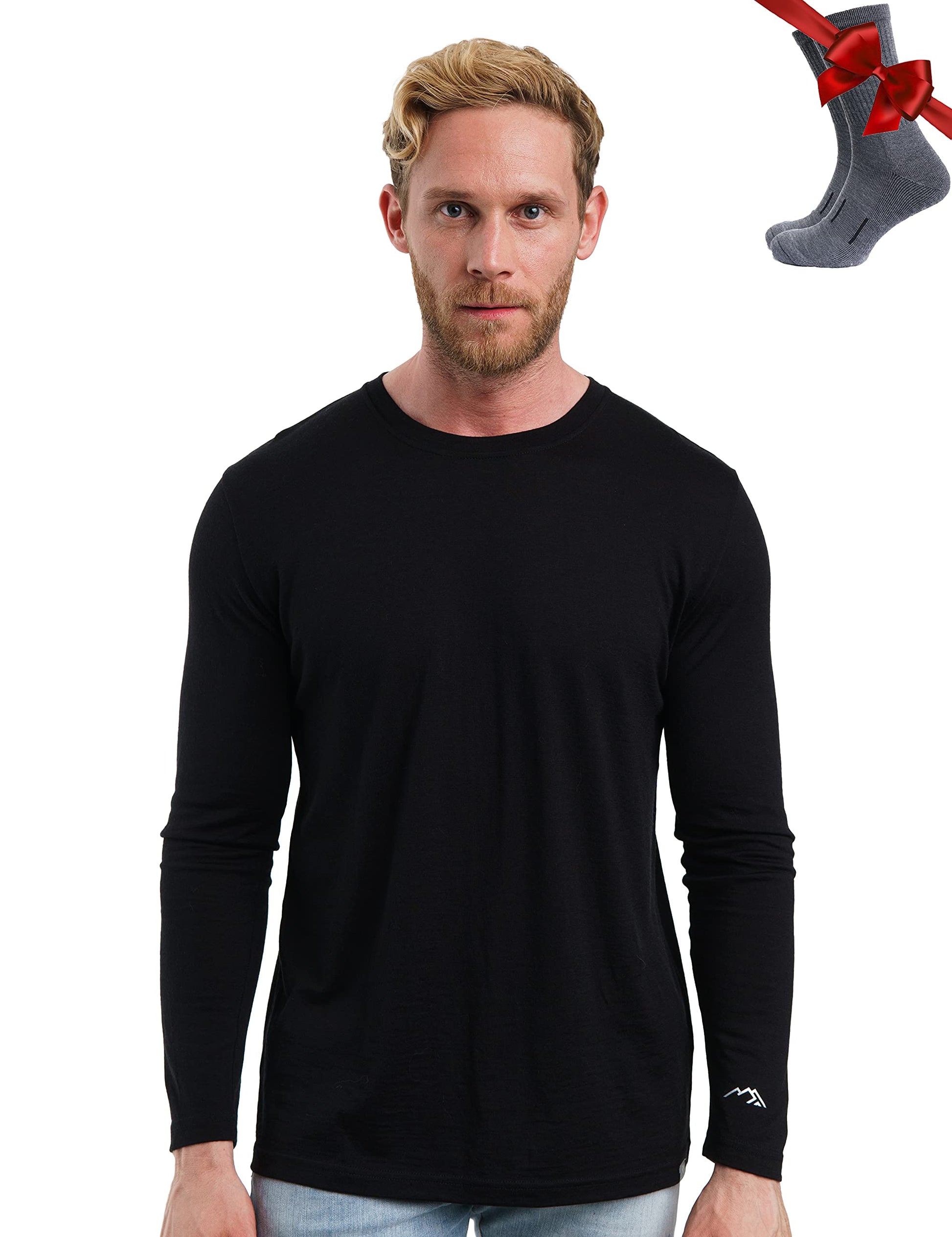 Merino.tech Merino Wool Base Layer - Mens 100% Merino Wool Long Sleeve Thermal Shirts Heavyweight, Midweight, Lite with Socks-34