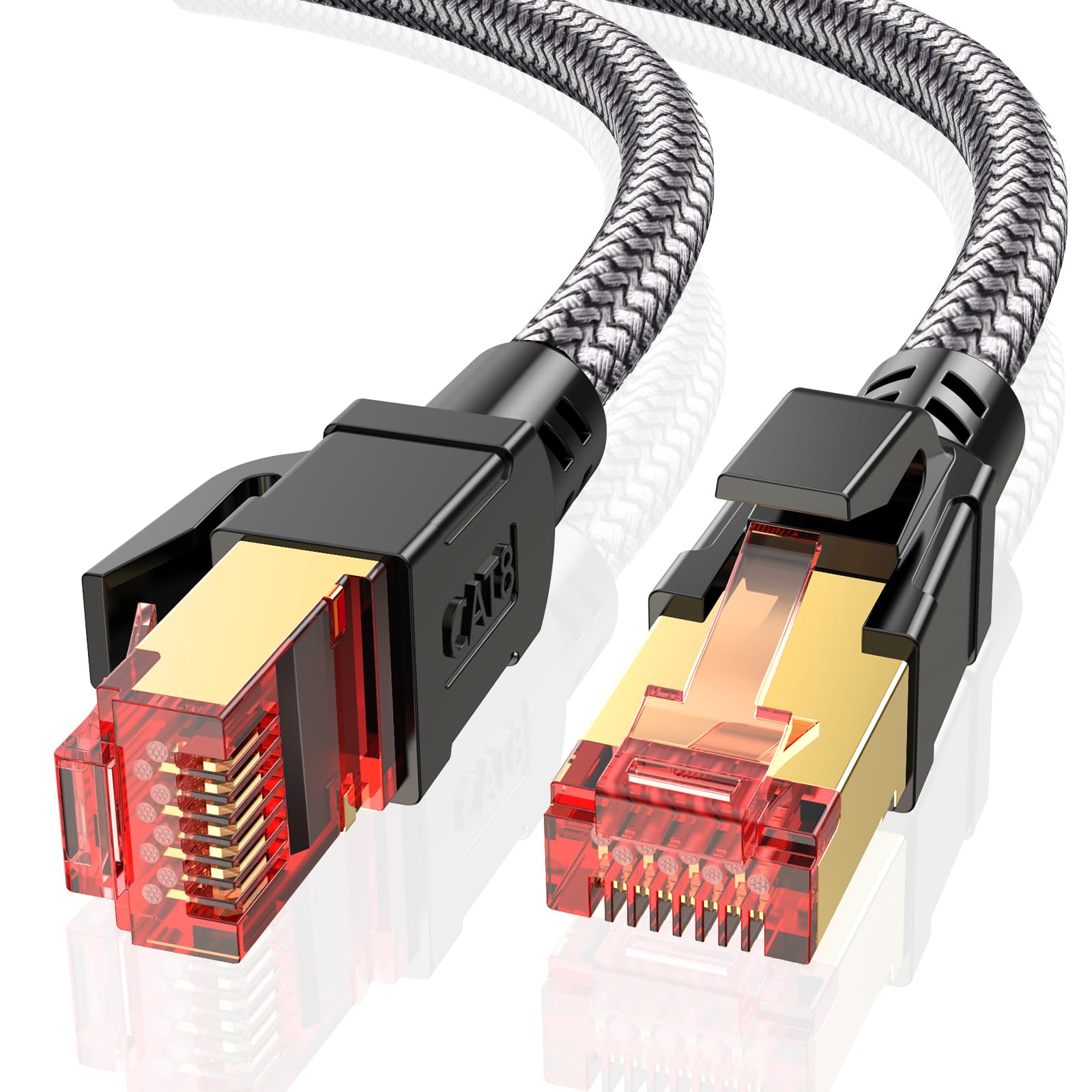 Cat 8 Ethernet Cable 15 ft, 40Gbps 2000Mhz High Speed Gigabit LAN Internet Cables,RJ45 Patch Cord Braided Round S/FTP Network Cable,for Smart Home,Office,Gaming,Modem, Router