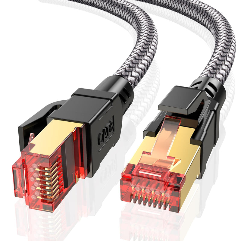 Cat 8 Ethernet Cable 15 ft, 40Gbps 2000Mhz High Speed Gigabit LAN Internet Cables,RJ45 Patch Cord Braided Round S/FTP Network Cable,for Smart Home,Office,Gaming,Modem, Router