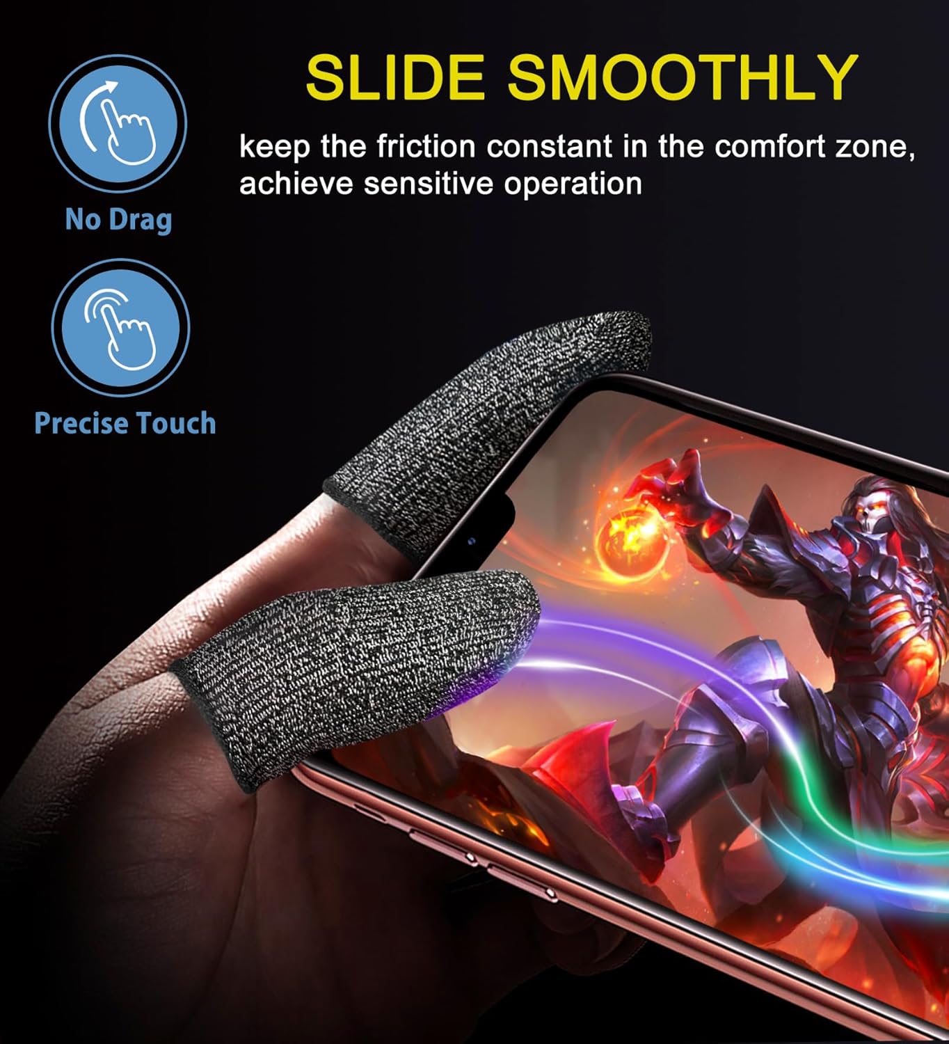 2025 Upgrade: Longer Size Silver Fiber Professional Finger Sleeves for Mobile Gaming–No More Slipping, Maximum Touch Sensitivity, Anti-Sweat, Fits All Touchscreen Devices, 10 Pack (M)