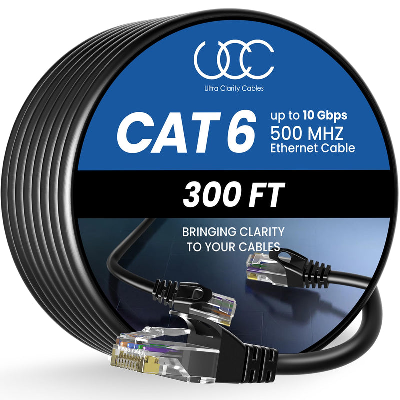 Ultra Clarity Cables Cat 6 Ethernet Cable 100 ft, Outdoor&Indoor 10Gbps Ethernet Cable, High Speed Cat6 Cable RJ45 LAN Internet Cable for Computer, Router, Modem, PS4/5, Xbox, Gaming - Black
