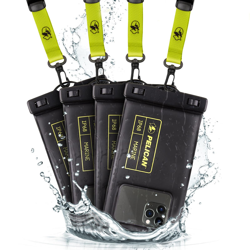 Pelican 2 Pack Marine Waterproof Phone Pouch (Regular) -Black/Hi-Vis Yellow | Touchscreen IP68 Floating Waterproof Phone Case w/Detachable Lanyard - Fits All Phones - Beach Cruise Ship Travel Essentials