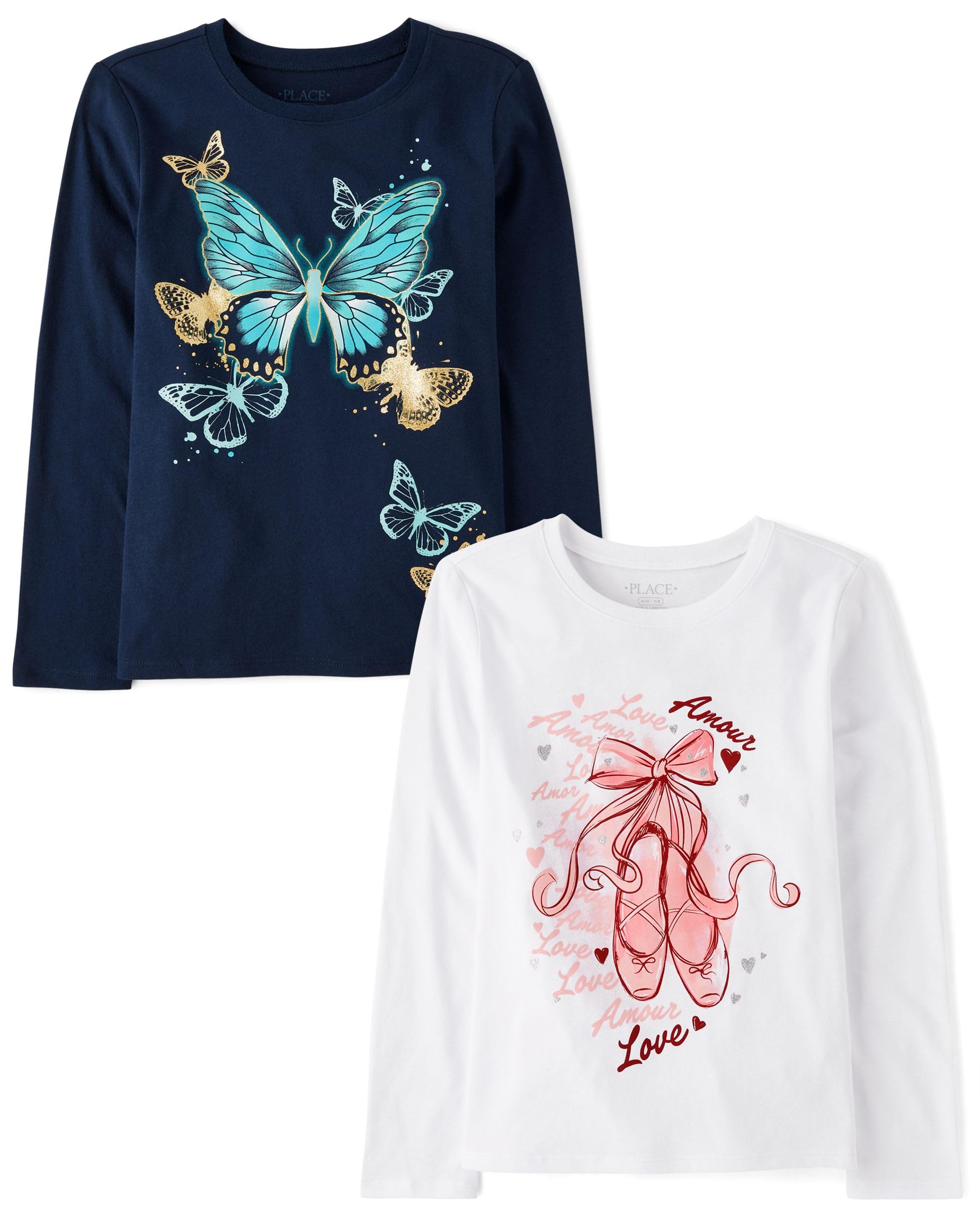 The Children's Place Girls Unicorns,Sports,Butterflies Long Sleeve Graphic T-Shirts,2 Pack