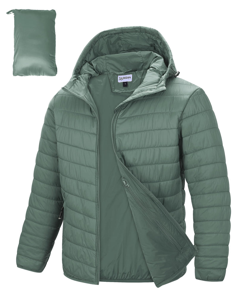33,000ft Men's Packable Hooded Puffer Jacket Lightweight Warm Winter Coat