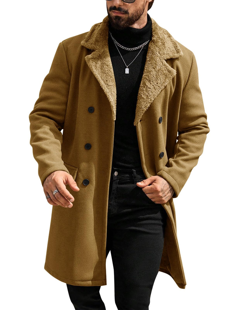 Runcati Mens Trench Coat Double Breasted Notched Collar Fleece Jacket Slim Fit Fall Winter Fuzzy Pea Coats Warm Overcoat-12