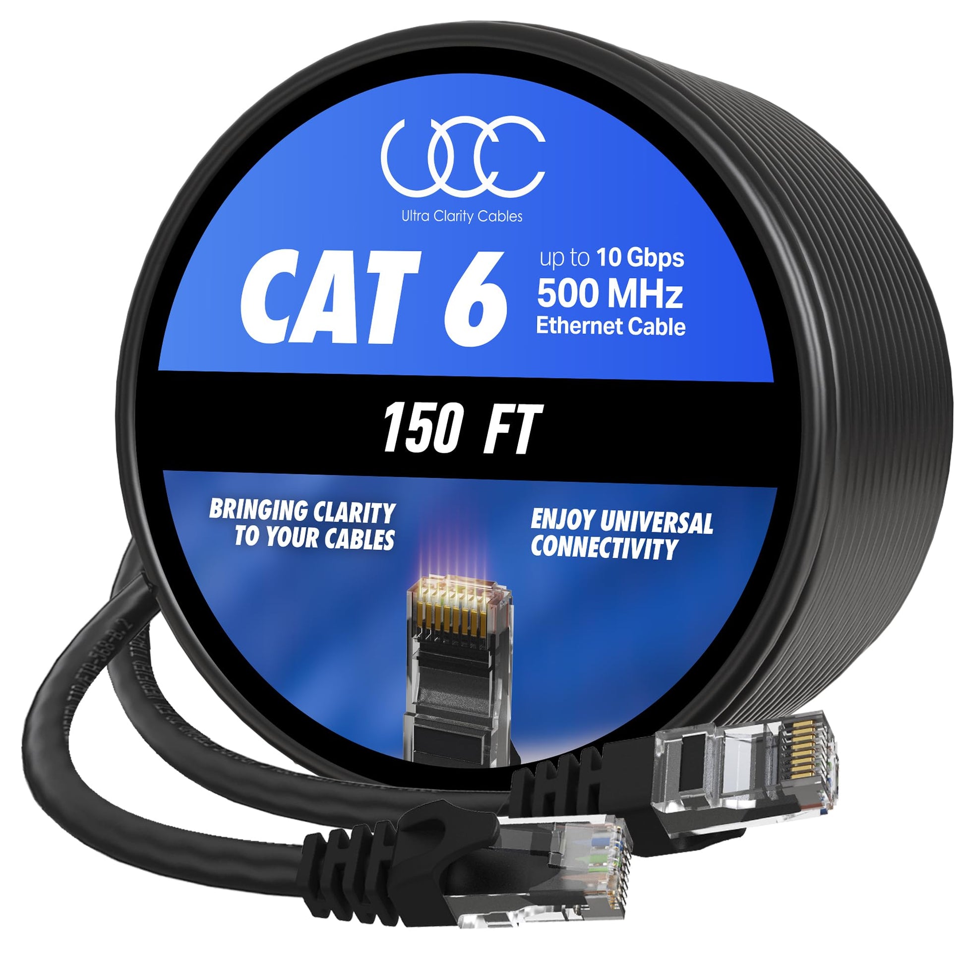 Ultra Clarity Cables Cat 6 Ethernet Cable 100 ft, Outdoor&Indoor 10Gbps Ethernet Cable, High Speed Cat6 Cable RJ45 LAN Internet Cable for Computer, Router, Modem, PS4/5, Xbox, Gaming - Black