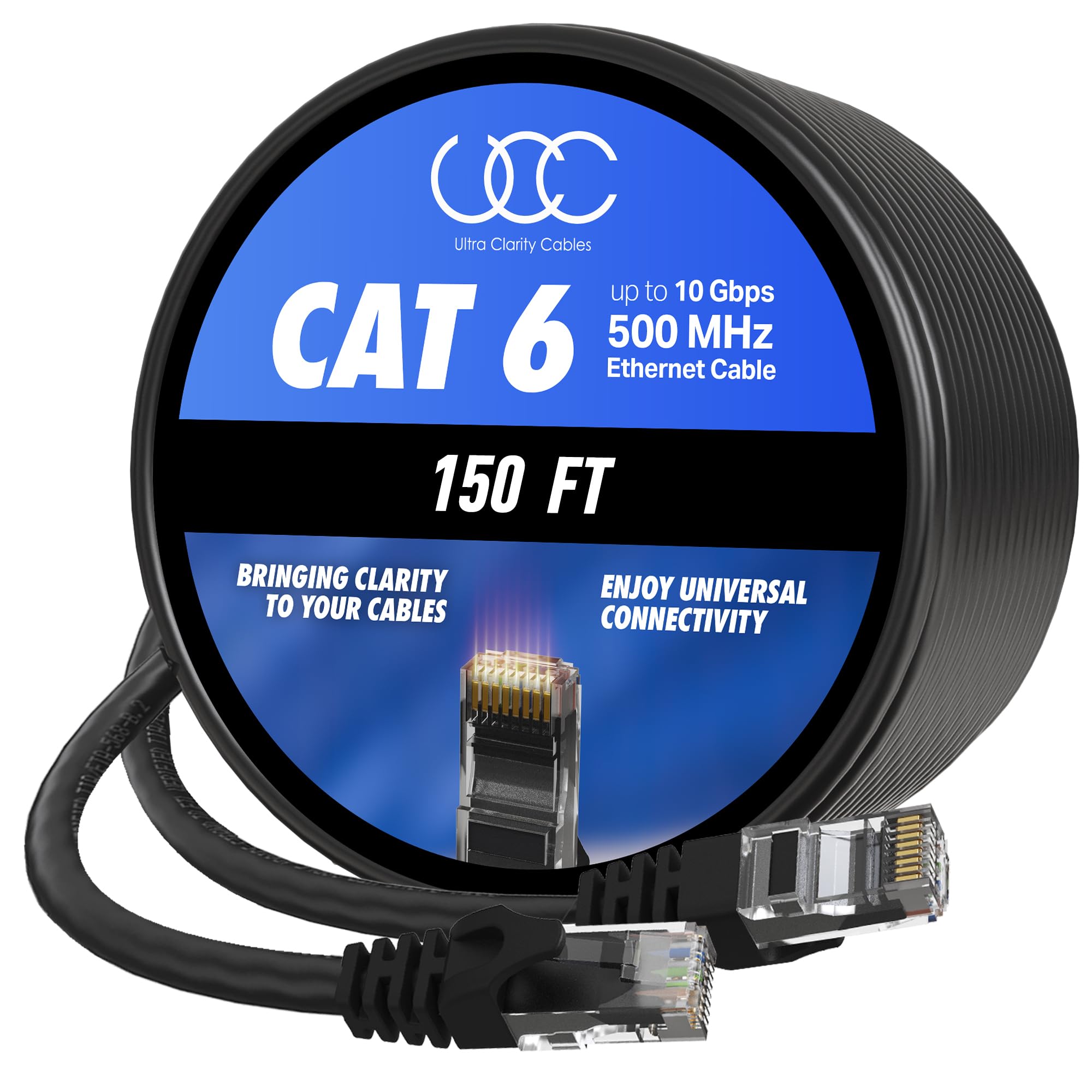 Ultra Clarity Cables Cat 6 Ethernet Cable 100 ft, Outdoor&Indoor 10Gbps Ethernet Cable, High Speed Cat6 Cable RJ45 LAN Internet Cable for Computer, Router, Modem, PS4/5, Xbox, Gaming - Black