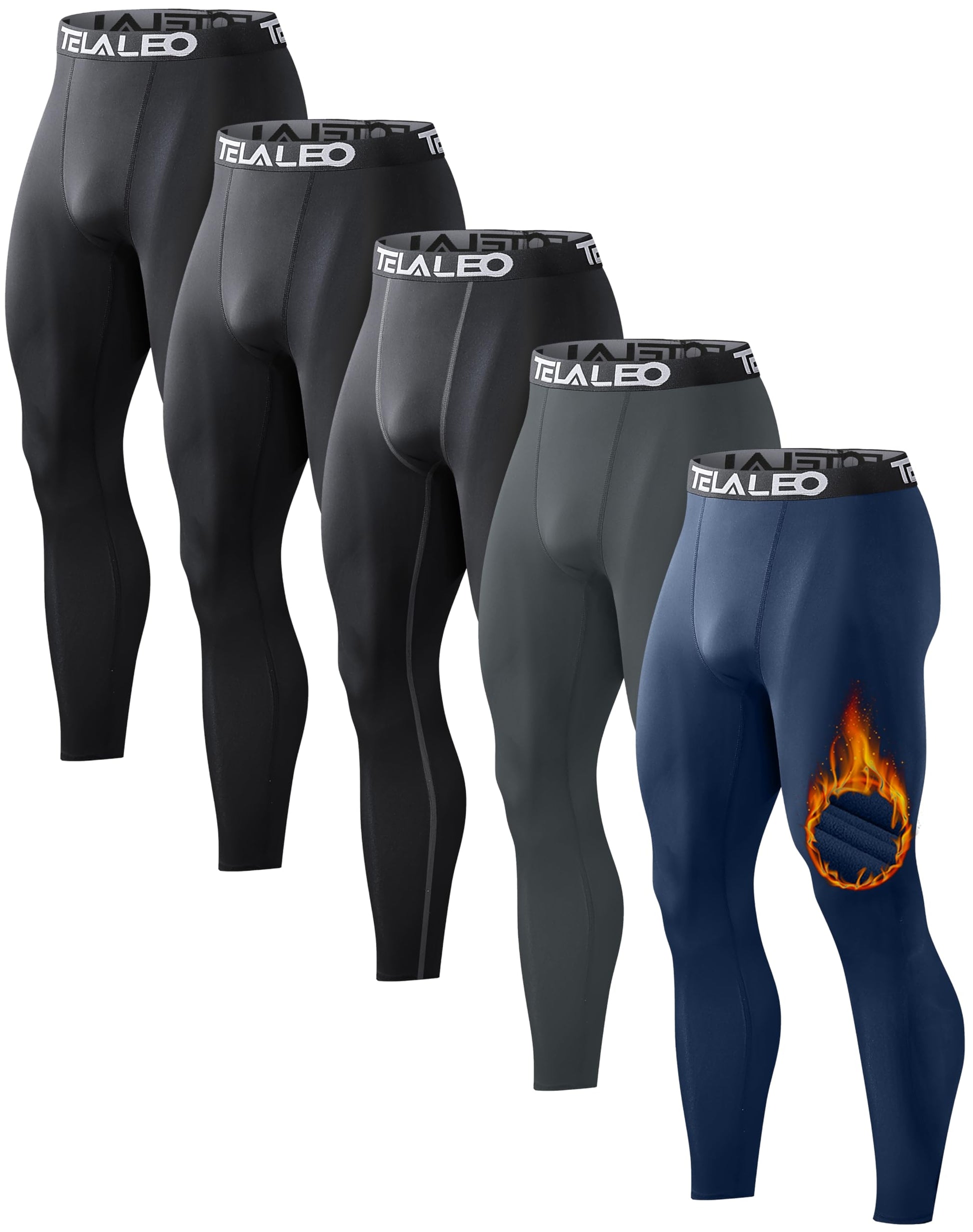 5 or 4 Pack Men's Thermal Compression Pants Fleece Lined Sports Tights Athletic Leggings Cold Weather Baselayer Winter Gear-1