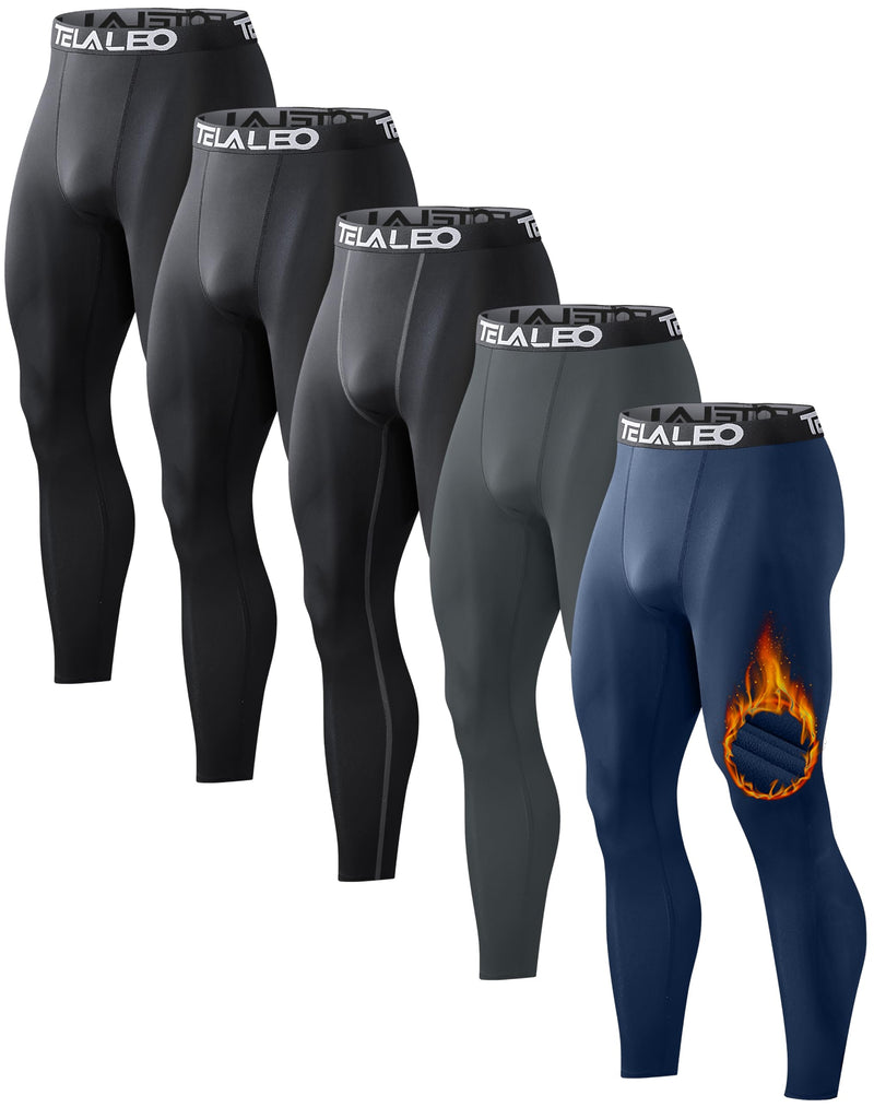 5 or 4 Pack Men's Thermal Compression Pants Fleece Lined Sports Tights Athletic Leggings Cold Weather Baselayer Winter Gear-1