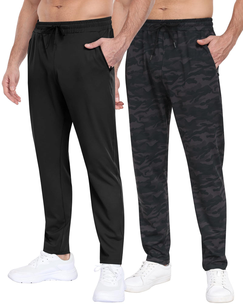 2 Pack Mens Fleece Lined Pants with Zipper Pockets,Winter Athletic Workout Warm Running Joggers Sweatpants for Men-20