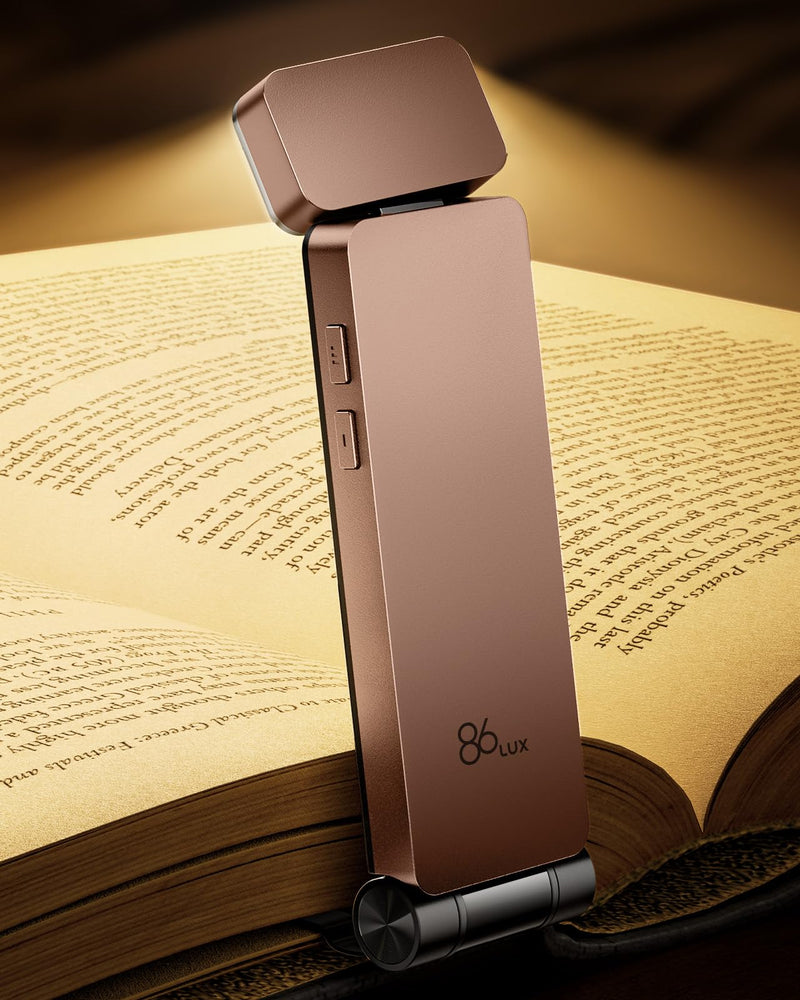 86lux Book Light, Rechargeable Clip-On LED Reading Light for Bed | 3 Color Temperatures with Stepless Dimming, Ultralight Bookmark Design for Book Lovers, Grey