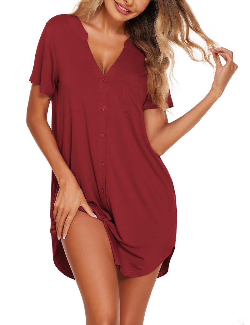 Ekouaer Women V Neck Button Down Nightgown-93