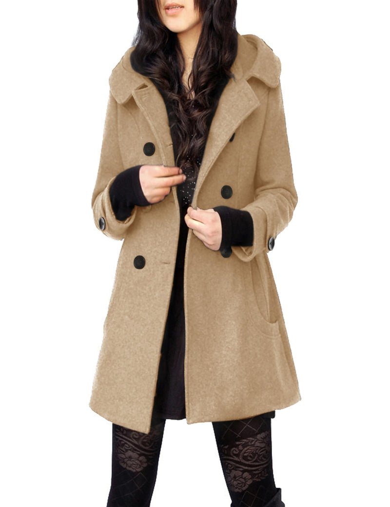 Tanming Women's Warm Double Breasted Wool Pea Coat Trench Coat Jacket with Hood-28