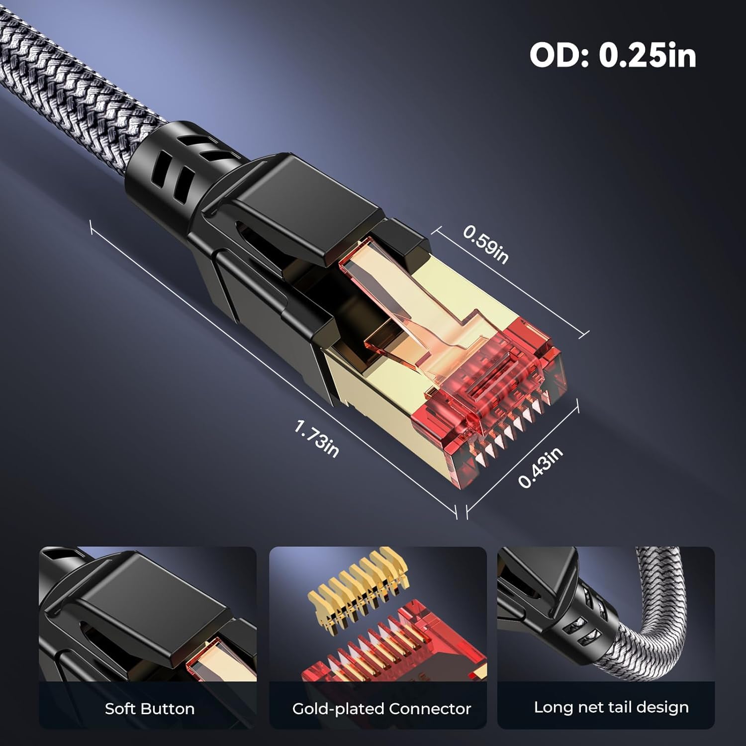 Cat 8 Ethernet Cable 15 ft, 40Gbps 2000Mhz High Speed Gigabit LAN Internet Cables,RJ45 Patch Cord Braided Round S/FTP Network Cable,for Smart Home,Office,Gaming,Modem, Router