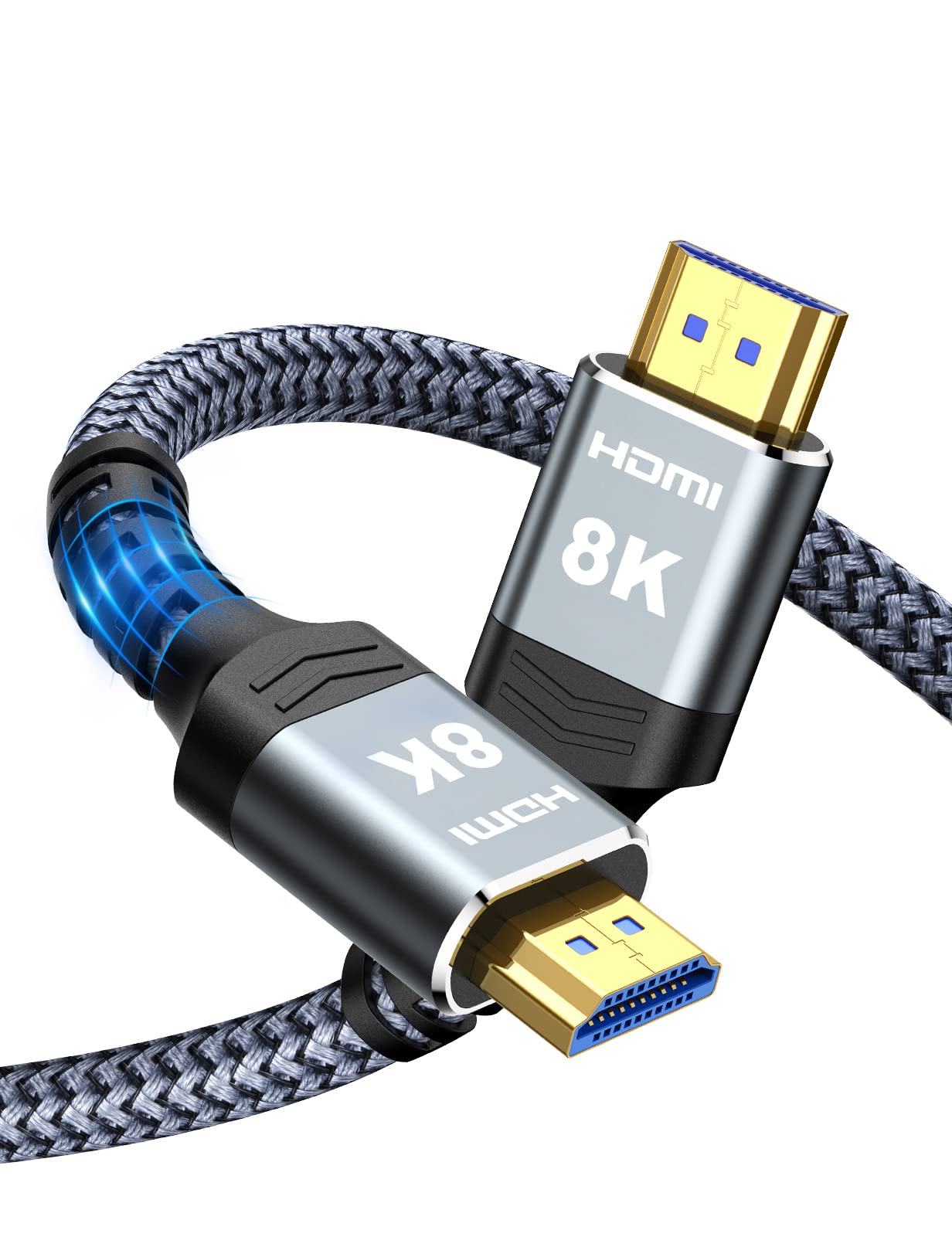 Highwings 8K 10K 4K HDMI Cable 48Gbps 6.6FT/2M, Certified Ultra High Speed HDMI Cable Braided Cord-4K@120Hz 8K@60Hz, DTS:X, HDCP 2.2 & 2.3, HDR 10 Compatible with Roku TV/PS5/HDTV/Blu-ray