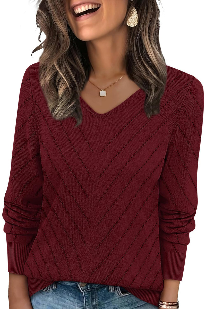 WIHOLL Sweaters for Women V Neck Casual Knit Long Sleeve Tops Lightweight Pullover Clothes Fall Fashion Outfits 2025-12