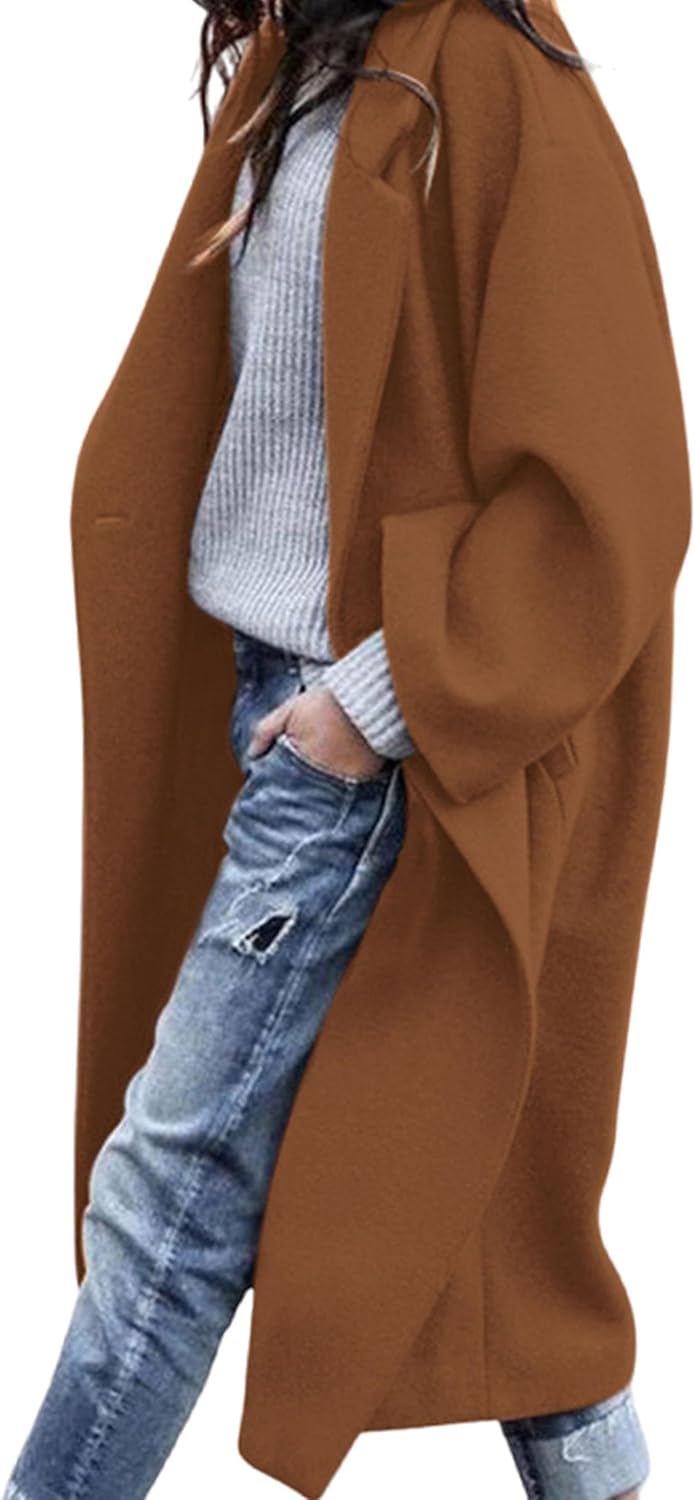 PRETTYGARDEN Womens Winter Coats 2026 Trendy Long Sleeve Notch Lapel Button Long Jackets Casual Oversized Vacation Outfits