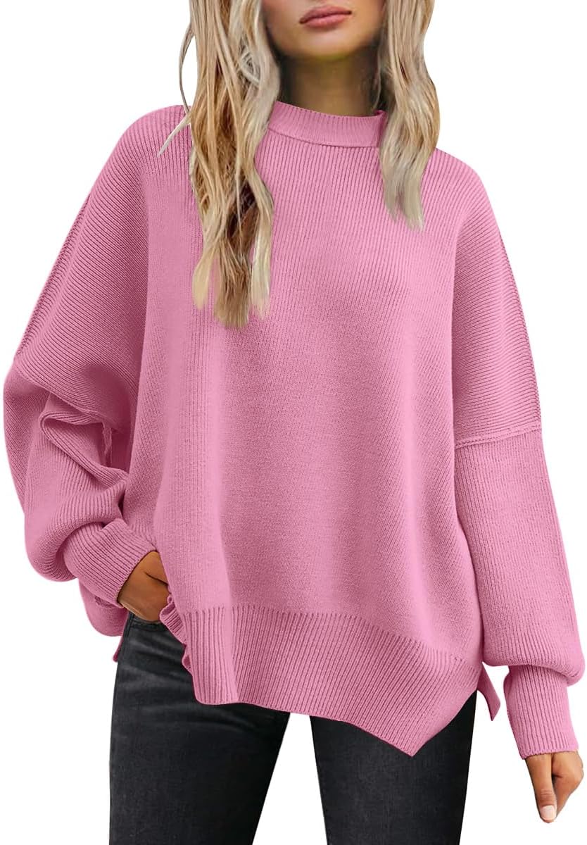 LILLUSORY Women's Oversized Batwing Sweaters 2025 Fall Outfits Trendy Crewneck Knit Side Slit Fashion Pullover Tops-42