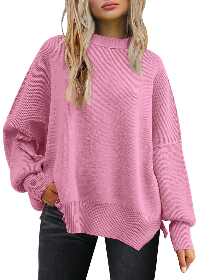 LILLUSORY Women's Oversized Batwing Sweaters 2025 Fall Outfits Trendy Crewneck Knit Side Slit Fashion Pullover Tops-76