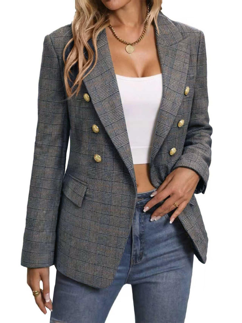 Mina Self 2026 Winter Women's Tweed Wool Blazer Jacket - Plaid Warm Fully Lined Fashion Business Casual Elegant Coat Pockets-47