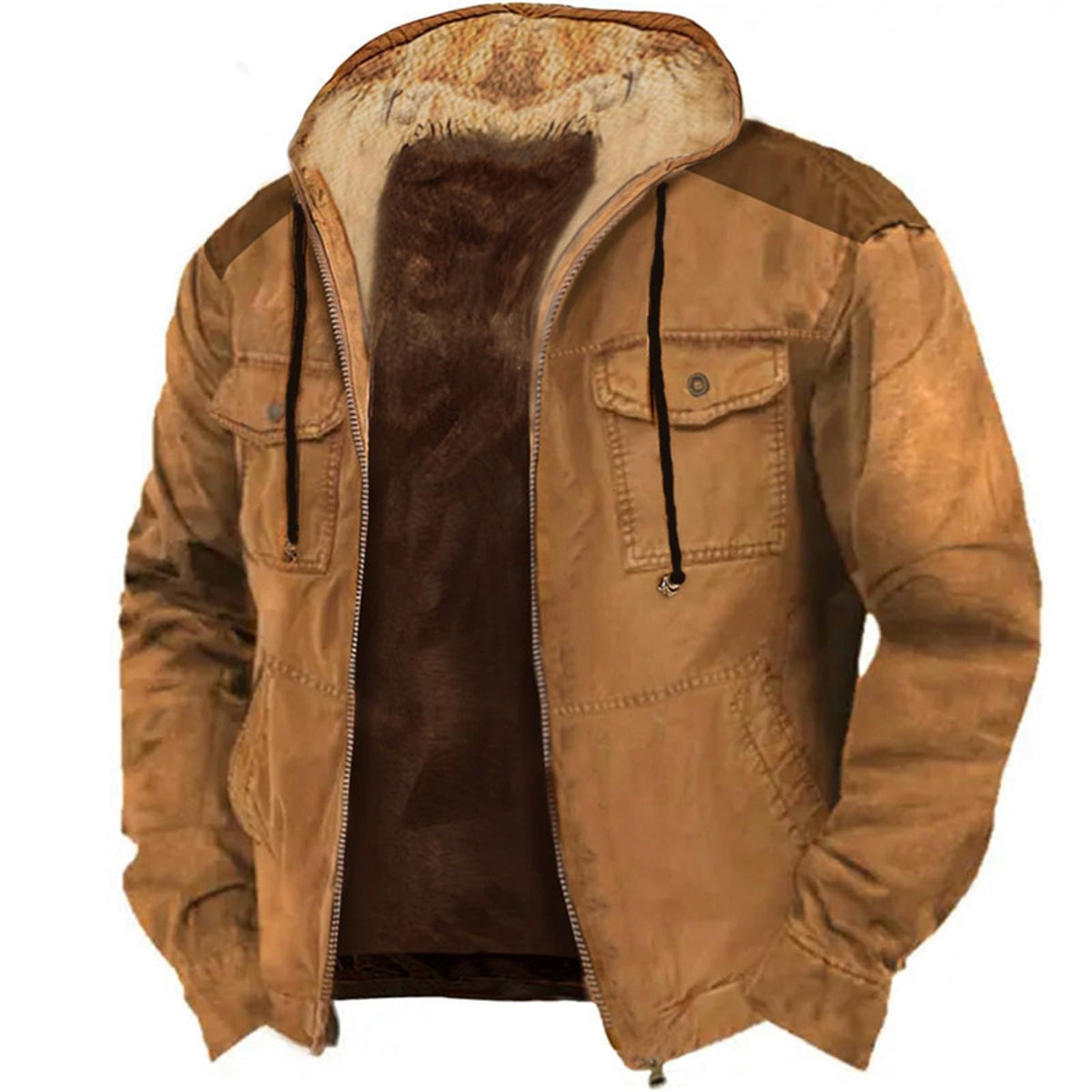 Mens Military Jackets Heavyweight Winter Hoodie Jacket Warm Fleece Sherpa Lined Coats Drawstring Zipper Hooded Outwear