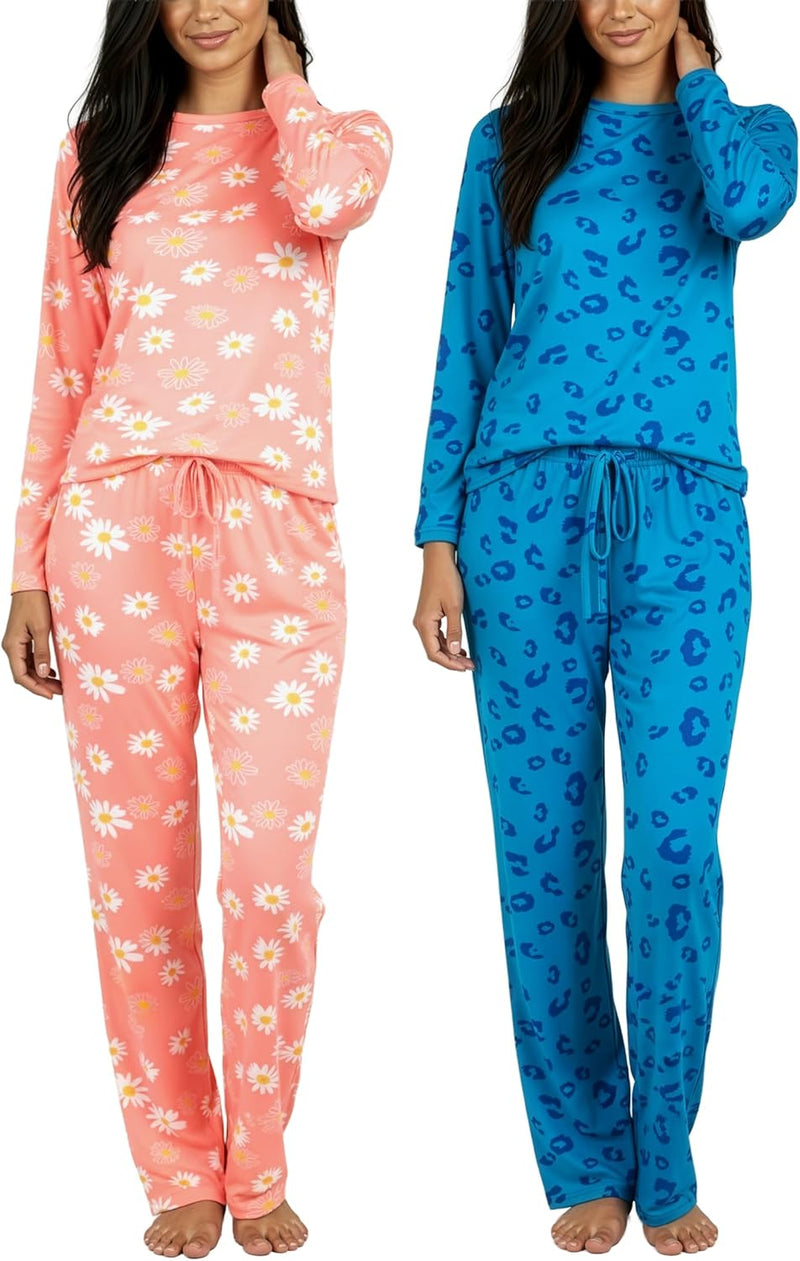 Real Essentials 2 Pack: Women's Comfy Pajama Sets - Short & Long Sleeve Ladies Loungewear Sleepwear PJs (Available In Plus)-77