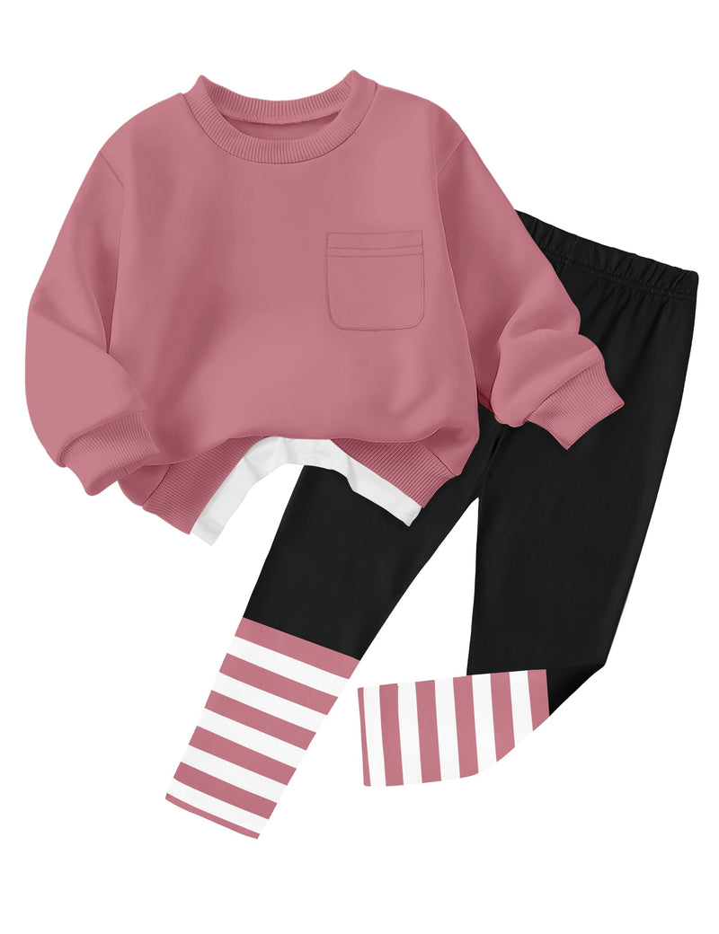 NAPU Little Girls Clothes 2Pcs Girls Outfits Pullover Sweatsuit Patchwork Striped Leggings Pants Set Fall Winter Clothes 2-8Y