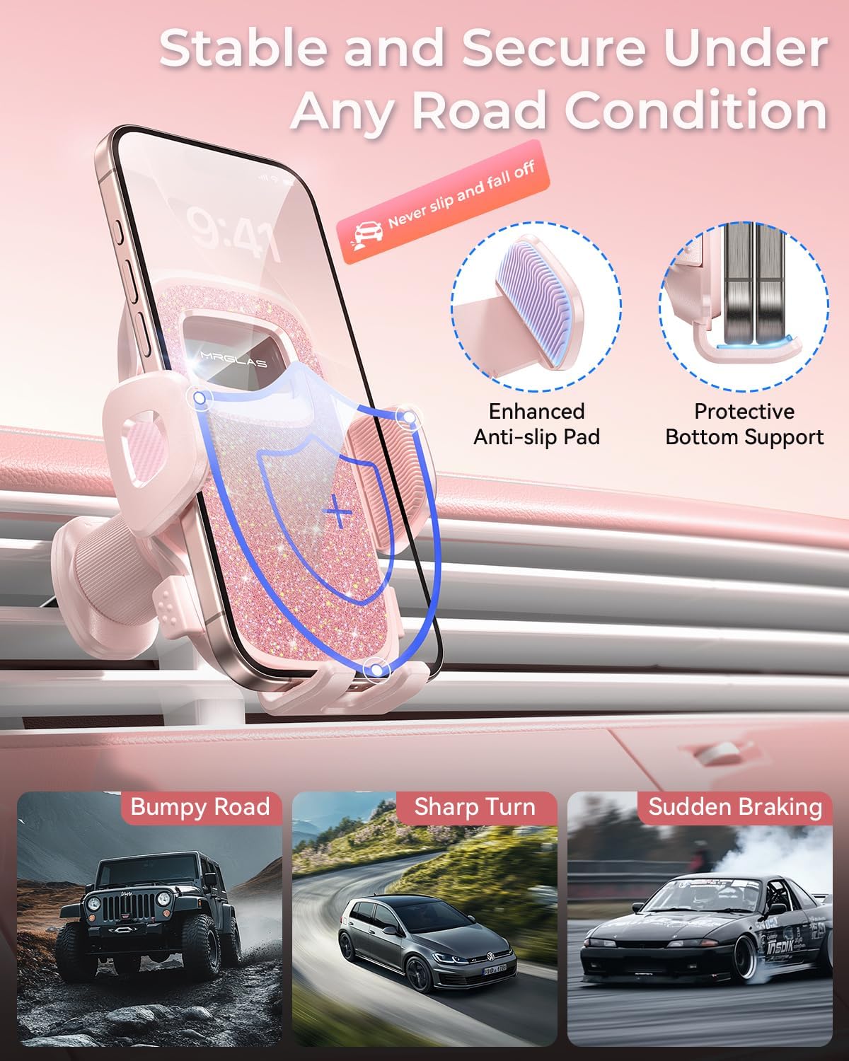 MRGLAS 2025 Upgraded Phone Holders for Your Car with New Metal Hook Clip, Handy Air Vent Cell Phone Car Mount [One Hand Operation], Universal Automobile Accessories for iPhone Android, Gifts for Women