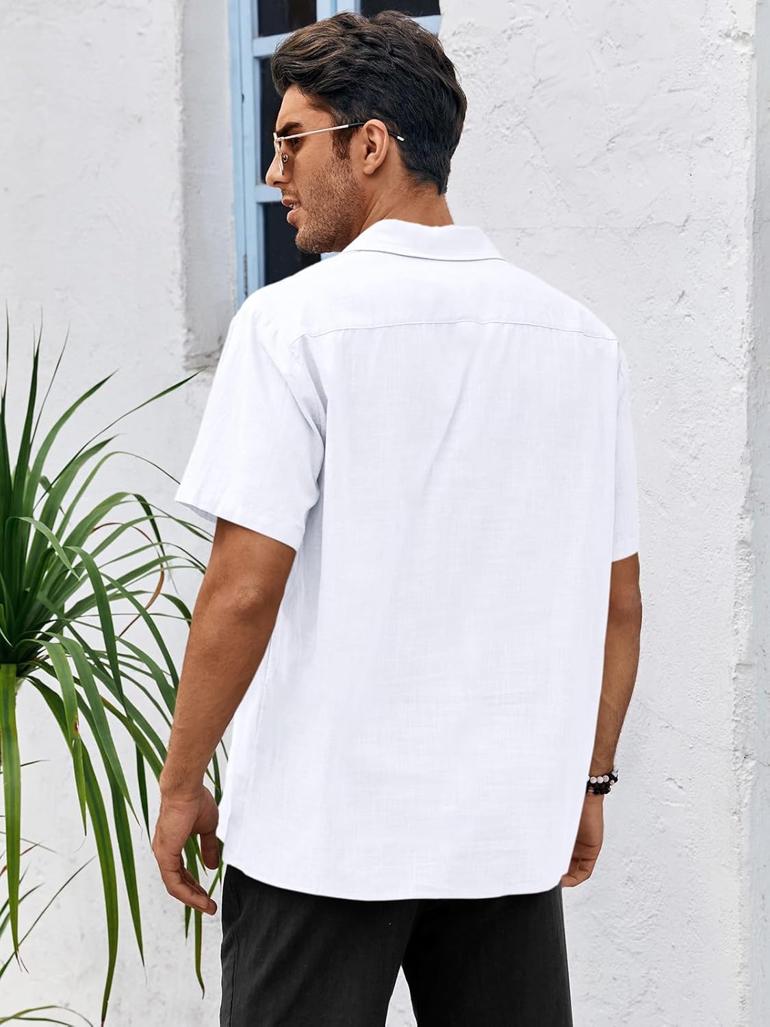 Runcati Mens Linen Cuban Guayabera Shirts Button Down Short Sleeve Shirt Cotton Hippie Summer Beach Vacation Shirts
